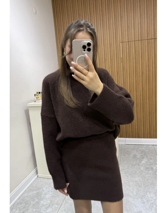 Etekli Triko Takım Kahve