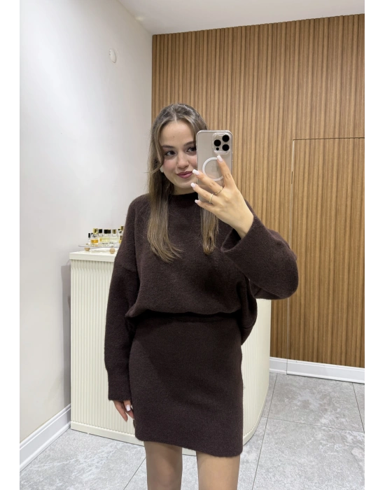 Etekli Triko Takım Kahve