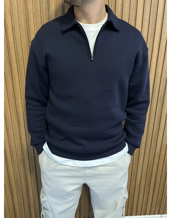 Fermuarlı Sweat Lacivert
