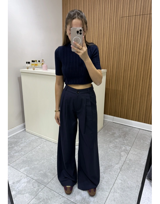 Fitilli Kısa Kol Kazak Lacivert