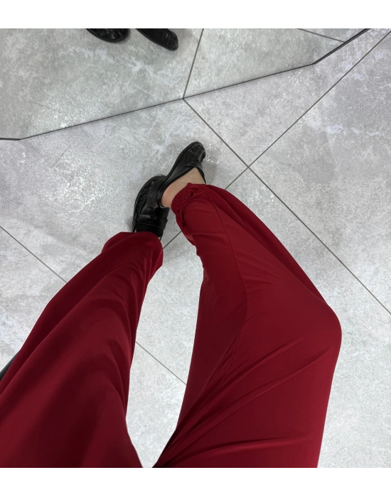 Halter Yaka Büzgülü Bluz Pantolon Takım Kırmızı