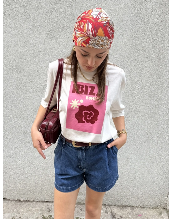 İbiza Baskılı Tshirt Beyaz
