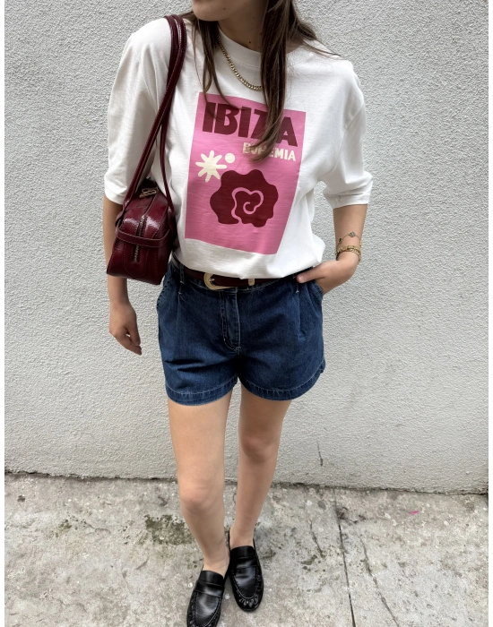 İbiza Baskılı Tshirt Beyaz