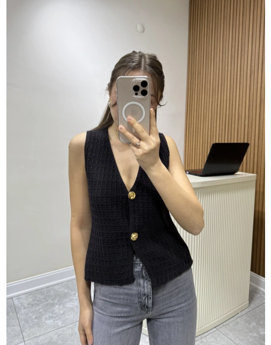 İki Düğmeli Yelek Acı Kahve