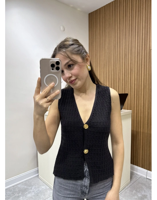 İki Düğmeli Yelek Acı Kahve