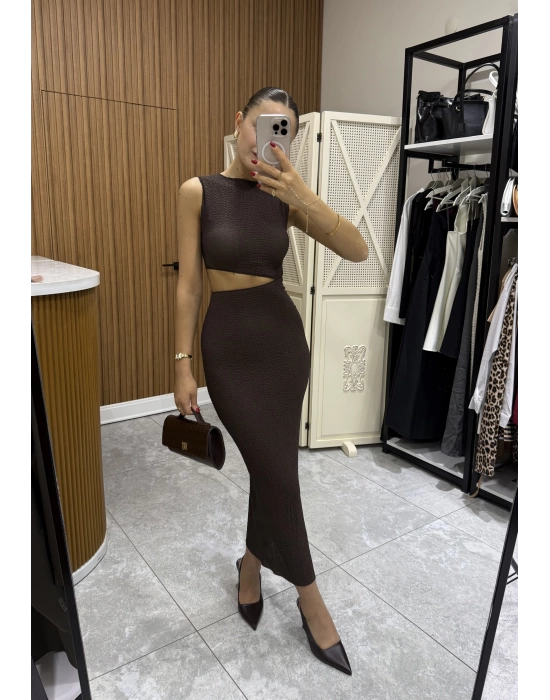Kahve Bel Dekolteli Marka Model Elbise