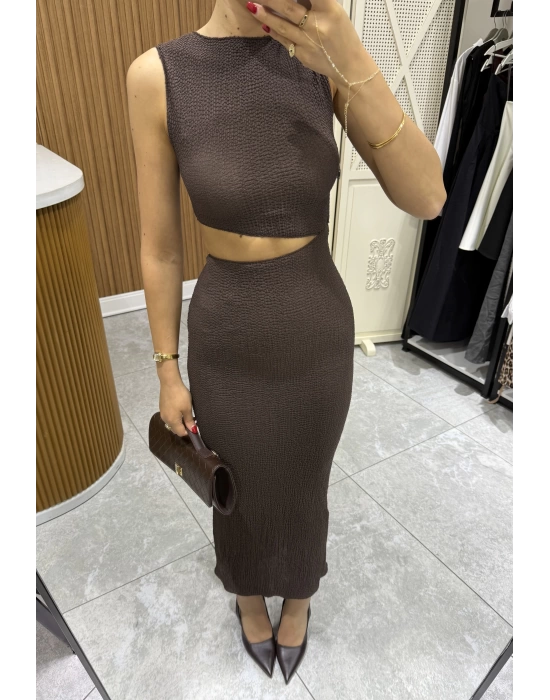Kahve Bel Dekolteli Marka Model Elbise