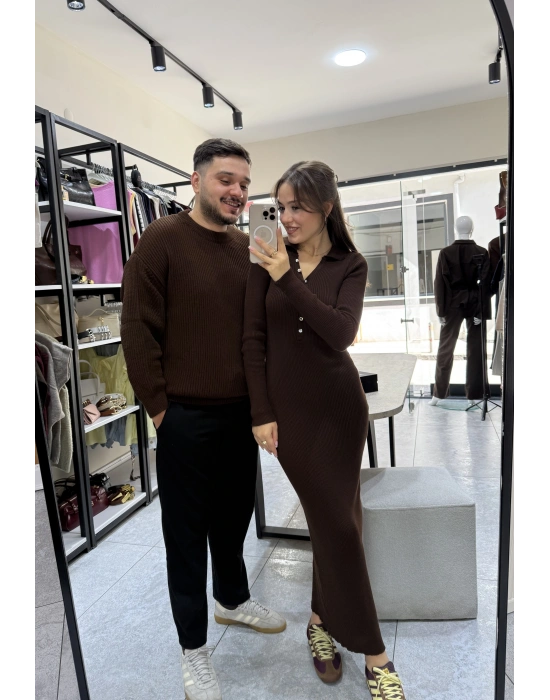 Kahve Örgülü Triko Kazak