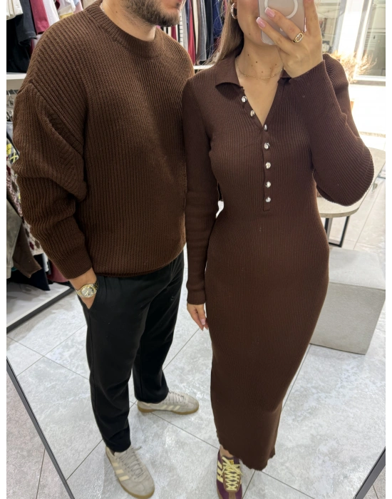 Kahve Örgülü Triko Kazak