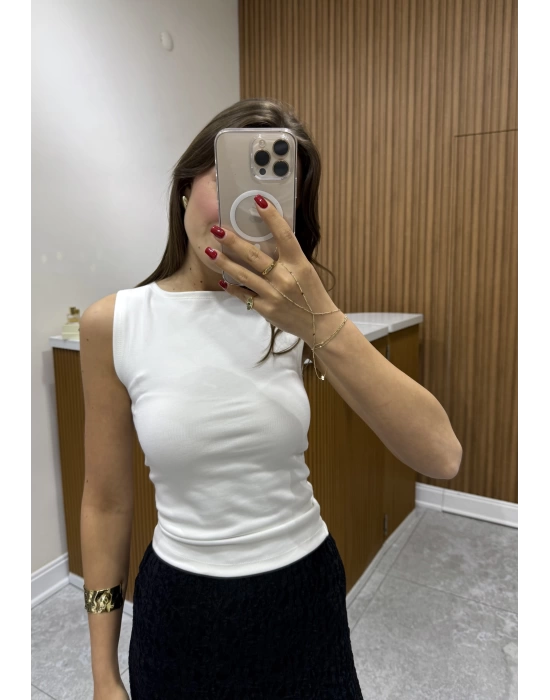 Kalın Askılı Beyaz Basic Bluz