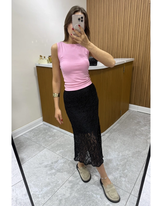 Kalın Askılı Pembe Basic Bluz