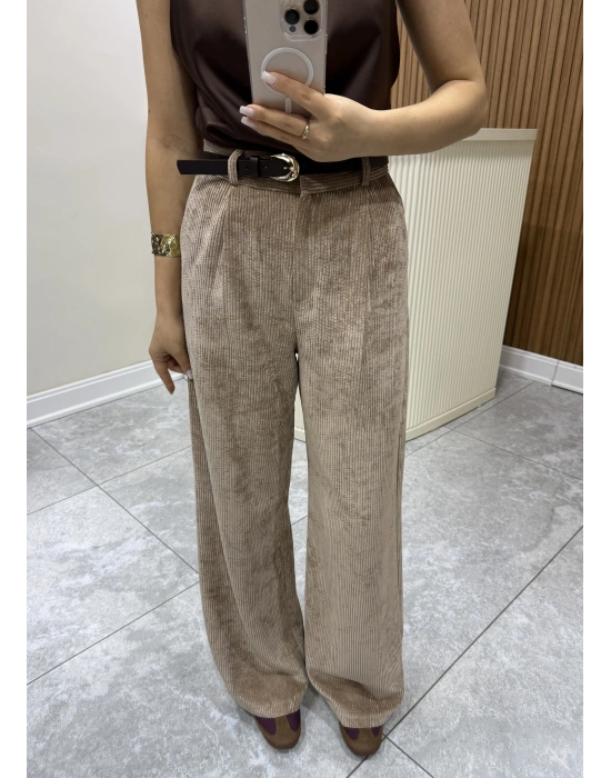 Kemerli Kadife Pantolon Camel