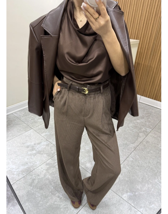 Kemerli Kadife Pantolon Kahve