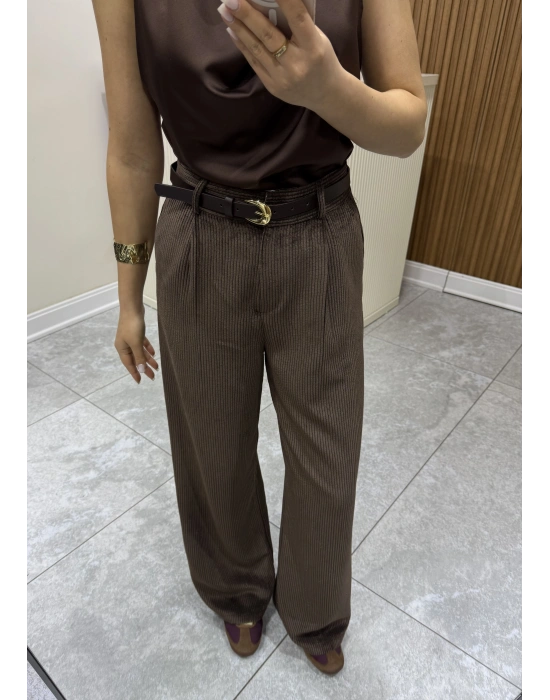 Kemerli Kadife Pantolon Kahve