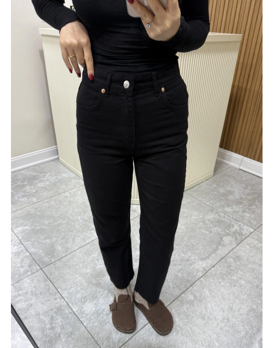 Kesik Paça Straight Jean Siyah