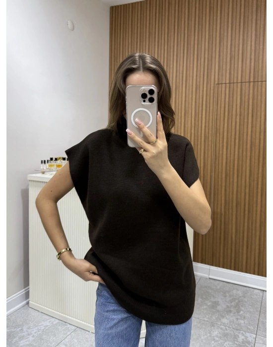 Kısa Kol Şallı Kazak Kahve