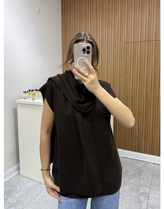 Kısa Kol Şallı Kazak Kahve