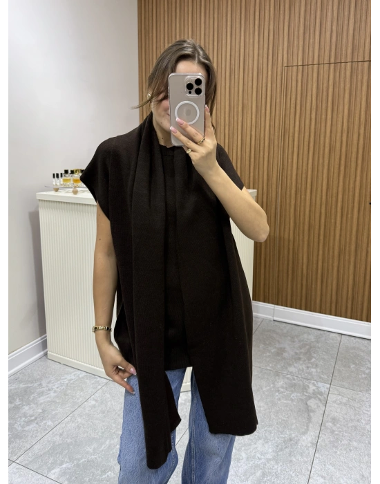 Kısa Kol Şallı Kazak Kahve