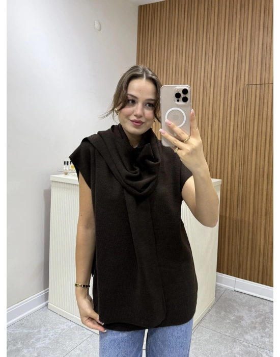 Kısa Kol Şallı Kazak Kahve