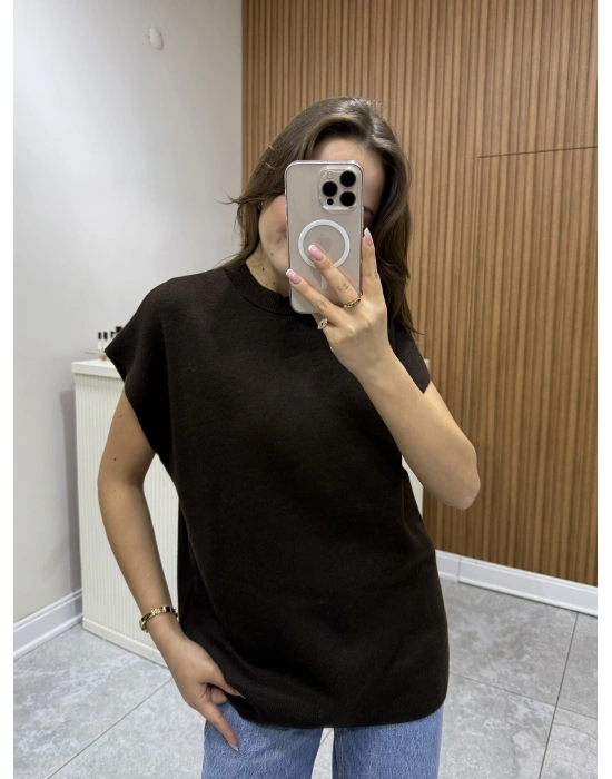 Kısa Kol Şallı Kazak Kahve