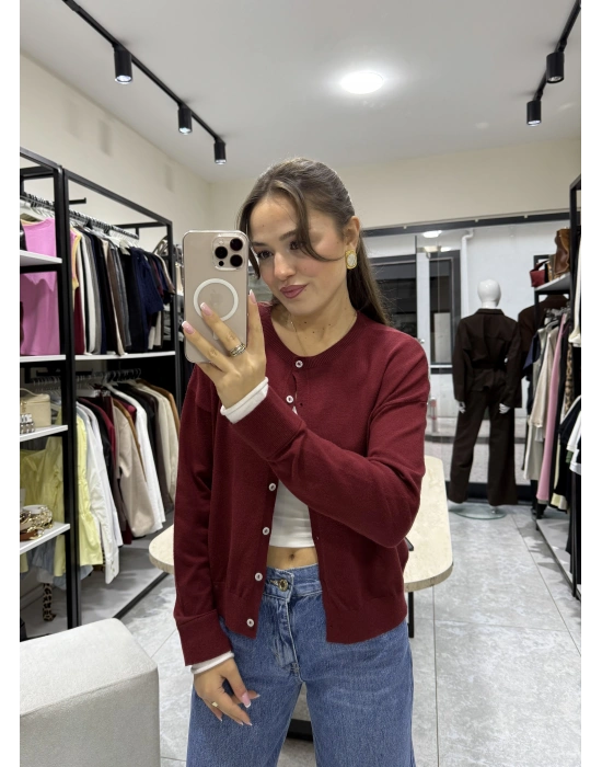 Kol Ucu Renkli Hırka Bordo