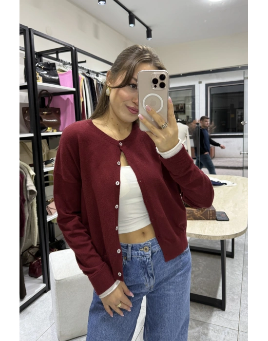 Kol Ucu Renkli Hırka Bordo