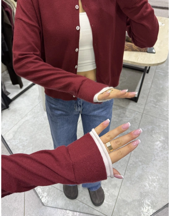 Kol Ucu Renkli Hırka Bordo