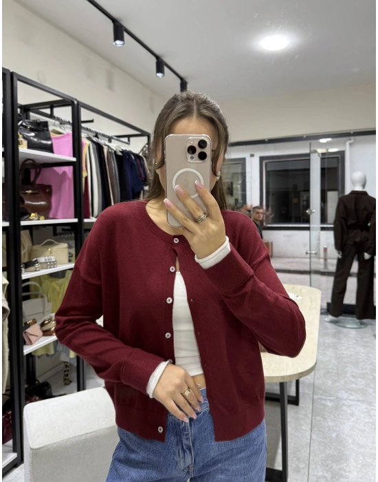 Kol Ucu Renkli Hırka Bordo