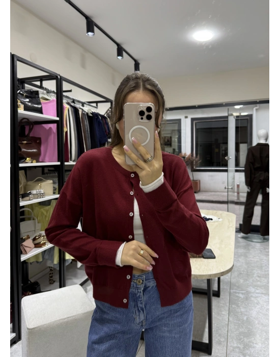 Kol Ucu Renkli Hırka Bordo