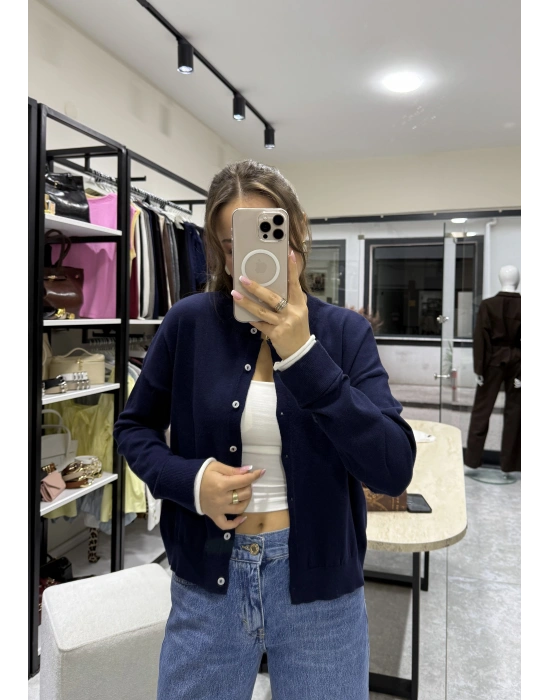 Kol Ucu Renkli Hırka Lacivert