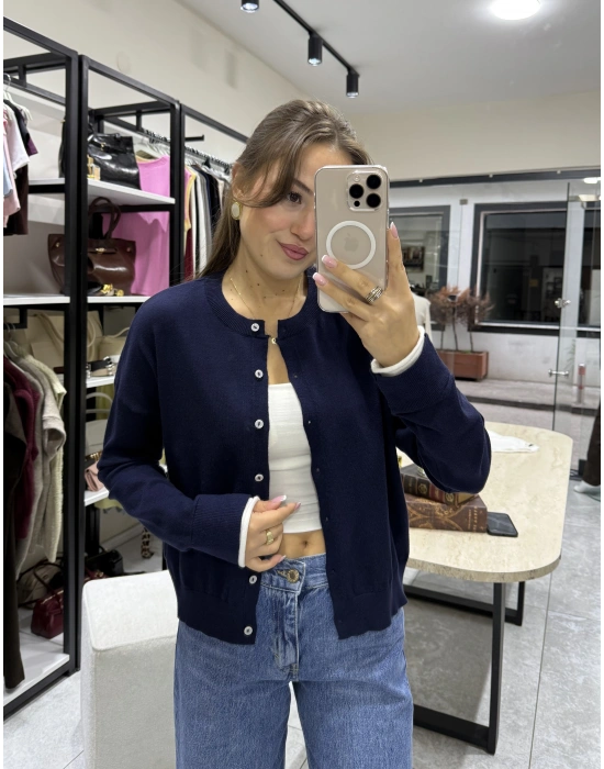 Kol Ucu Renkli Hırka Lacivert