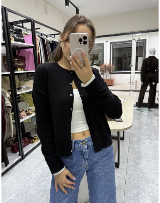 Kol Ucu Renkli Hırka Siyah