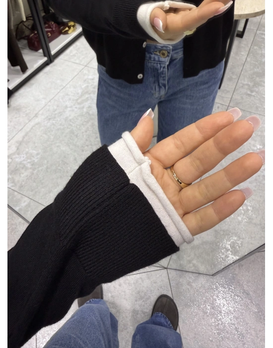 Kol Ucu Renkli Hırka Siyah