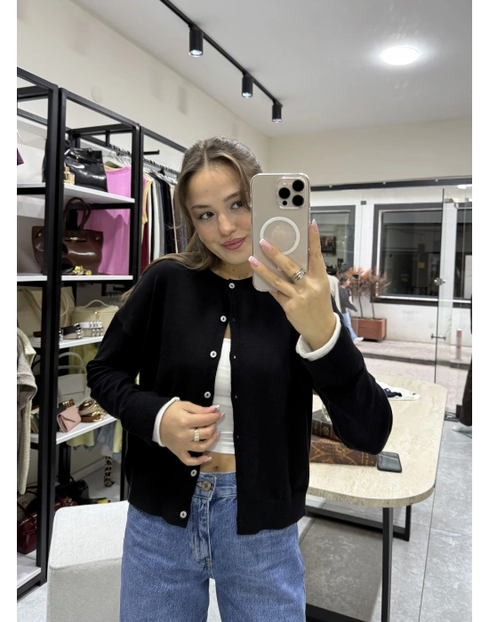 Kol Ucu Renkli Hırka Siyah