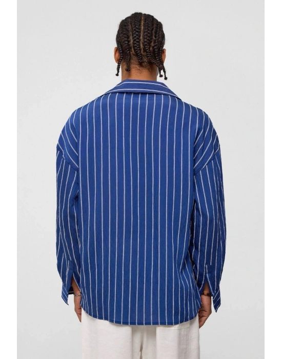 Lacivert Beyaz Çizgili Gömlek