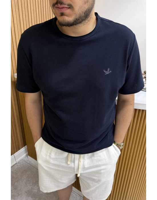Marka Model Bisiklet Yaka Lacivert Tshirt