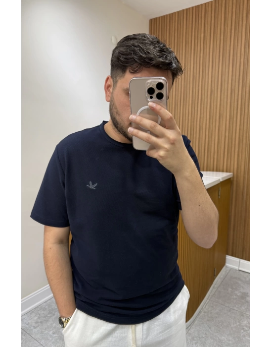 Marka Model Bisiklet Yaka Lacivert Tshirt