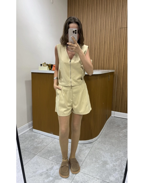 Marka Model Camel Şort-Yelek Takım
