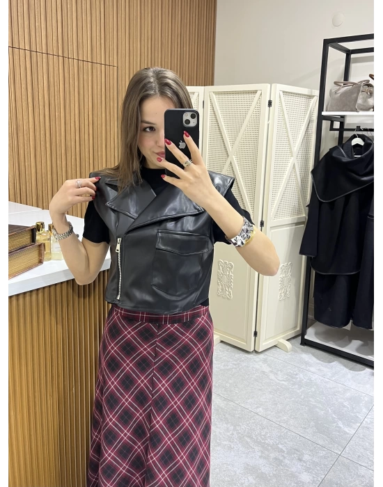 Marka Model Deri Yelek Siyah