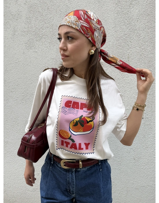 Meyve Baskılı Tshirt Beyaz
