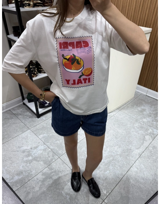 Meyve Baskılı Tshirt Beyaz