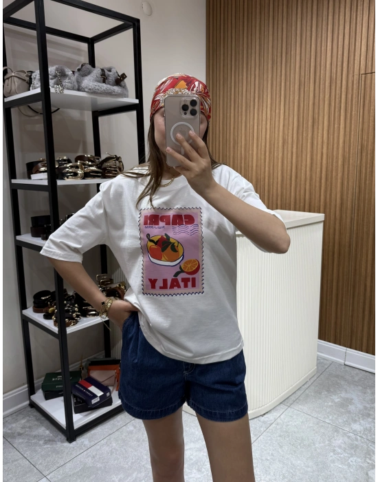 Meyve Baskılı Tshirt Beyaz
