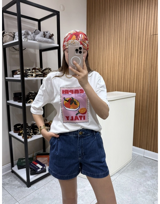 Meyve Baskılı Tshirt Beyaz