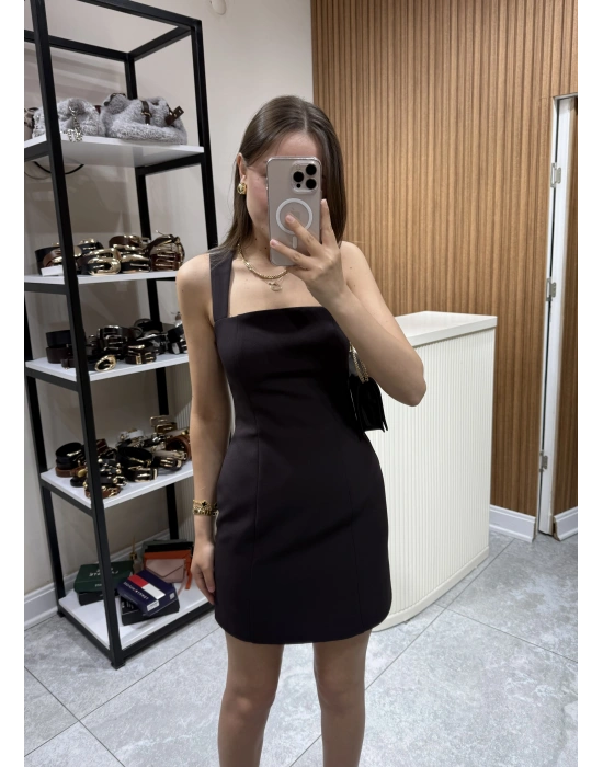 Mini Kup Detaylı Elbise Kahve