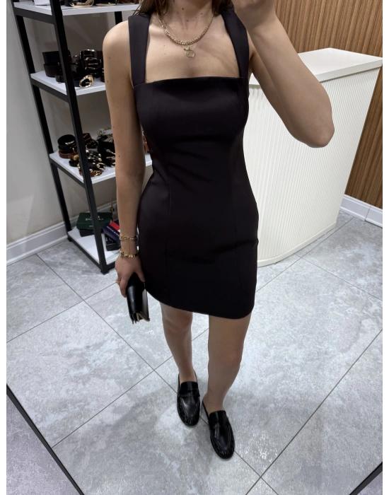 Mini Kup Detaylı Elbise Kahve