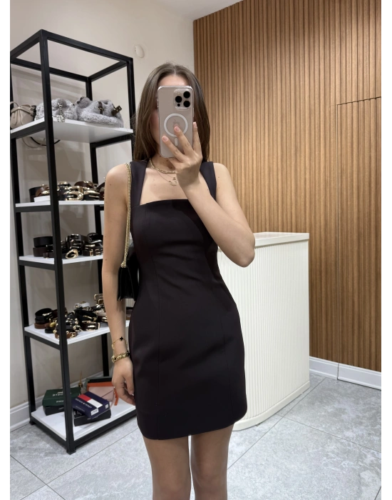 Mini Kup Detaylı Elbise Kahve