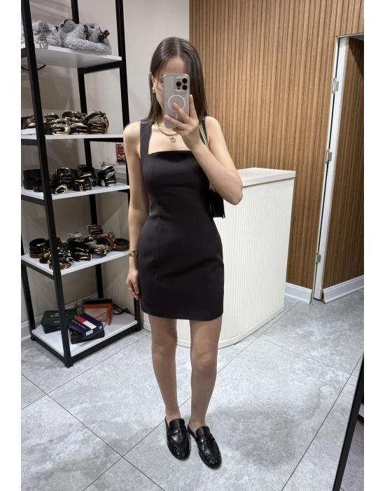 Mini Kup Detaylı Elbise Kahve