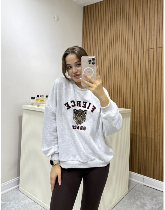 Nakış Detaylı Sweatshirt Gri