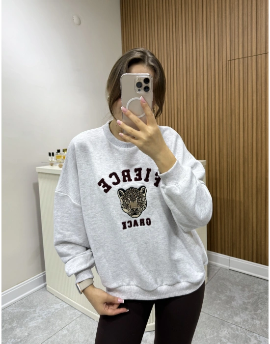 Nakış Detaylı Sweatshirt Gri