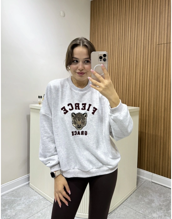 Nakış Detaylı Sweatshirt Gri